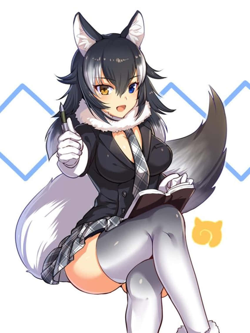 A Cute Anime Wolf Girl Smiles Warmly, Radiating With Inner Beauty. Wallpaper