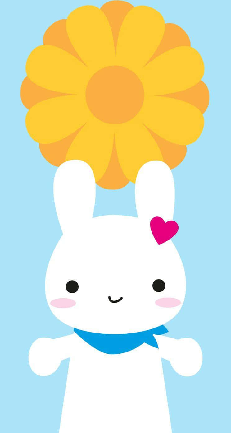 A Cute Kawaii Bunny Enjoying Its Afternoon Snack Wallpaper