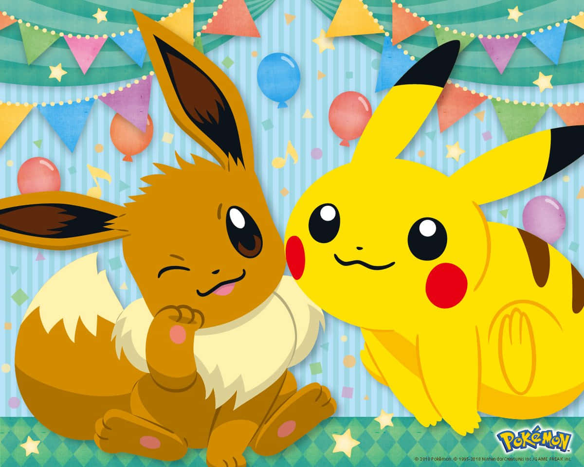 A Cute Pikachu & Eevee Enjoying Some Time Together Wallpaper