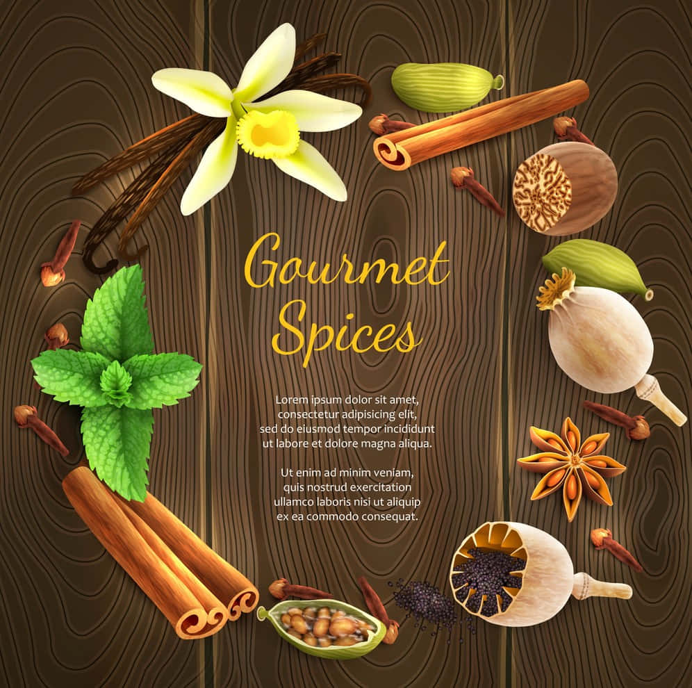 A Diversity Of Seasonings: Gourmet Spices In Wood Wallpaper