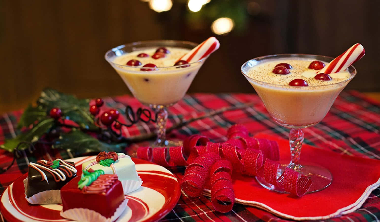 A Festive Winter Feast On A Wooden Table Wallpaper