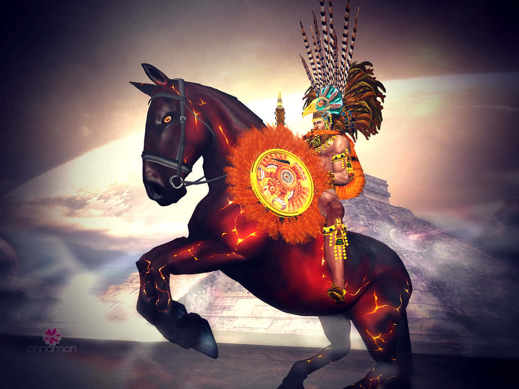 A Fierce Aztec Warrior Dressed In Traditional Battle Attire. Wallpaper