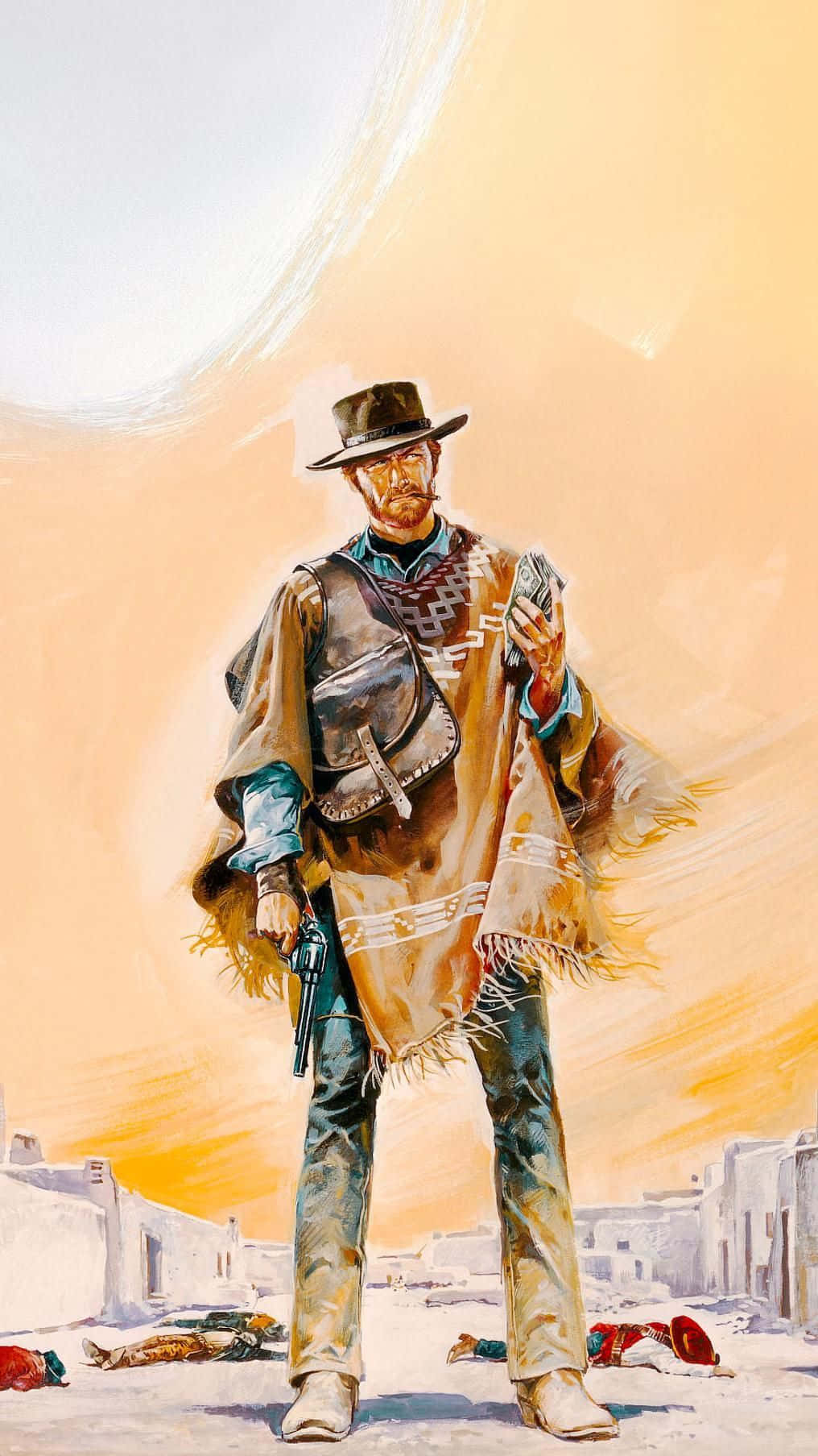 A Fistful Of Dollars Cowboy Iphone Paint Art Wallpaper