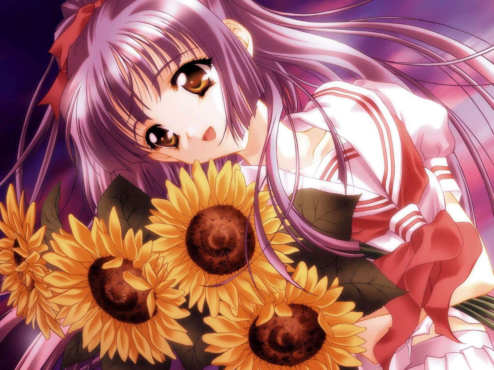 A Girl Holding Sunflowers In Her Hands Wallpaper