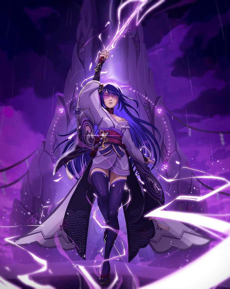 A Girl In Purple Holding A Sword Wallpaper