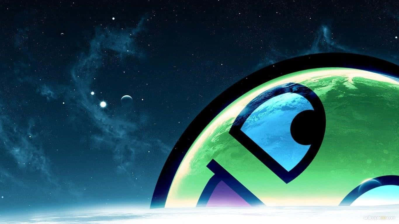 A Green And Blue Cartoon Character With A Smiley Face Wallpaper