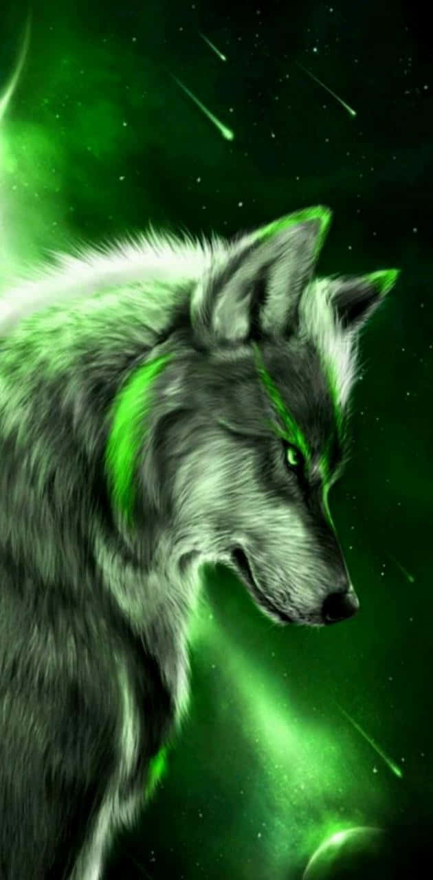 A Green Wolf With Green Eyes Wallpaper