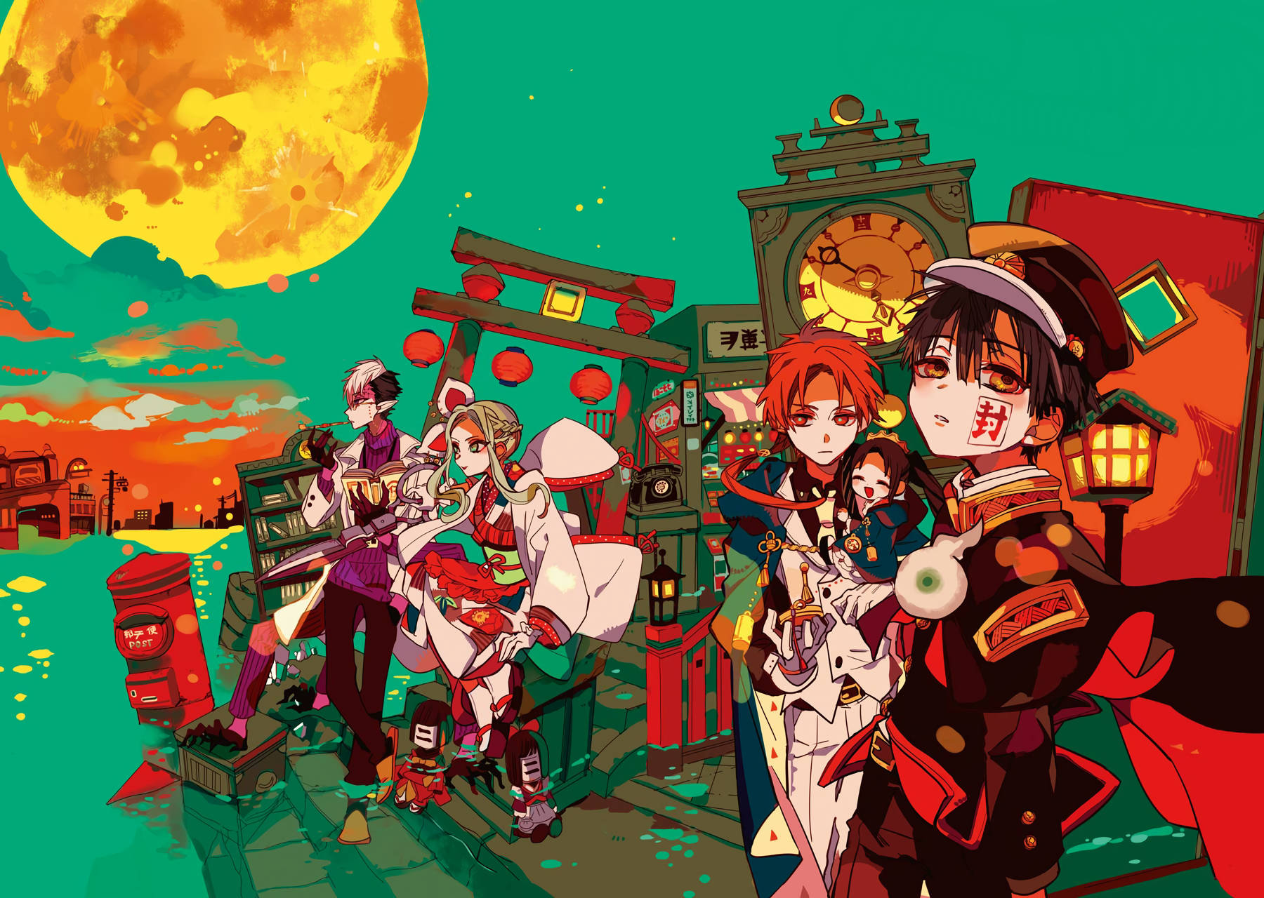 A Group Of Anime Characters Standing In Front Of A Moon Wallpaper