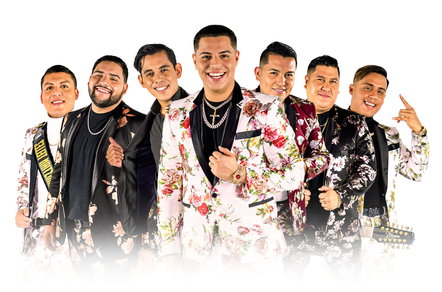 A Group Of Men In Floral Suits Posing For A Photo Wallpaper