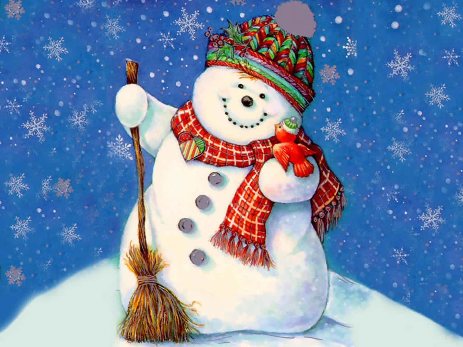 A Happy Snowman In Front Of The Christmas Tree, Spreading Joy And Laughter Wallpaper