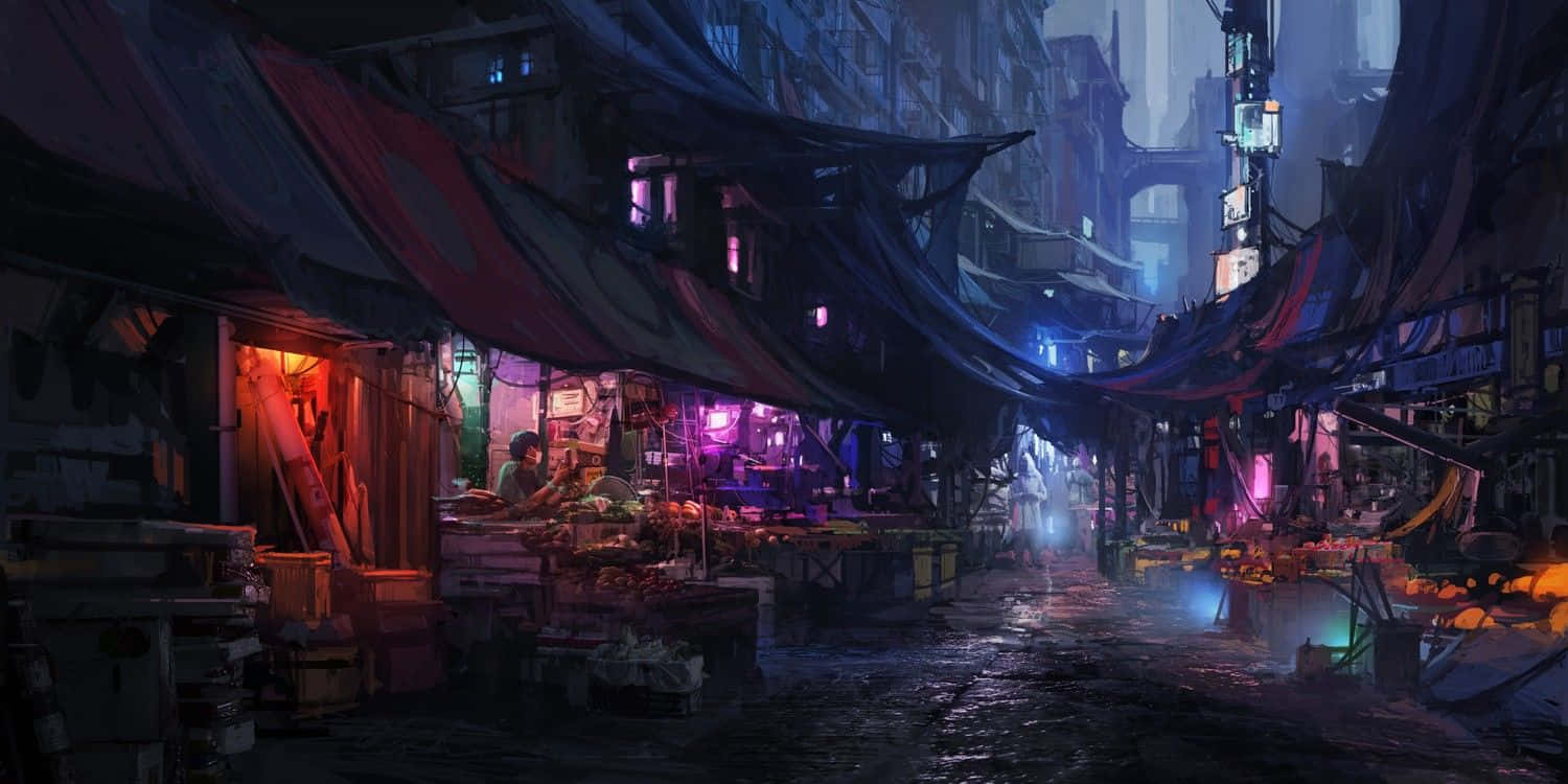 A Lively Black Market Scene Wallpaper