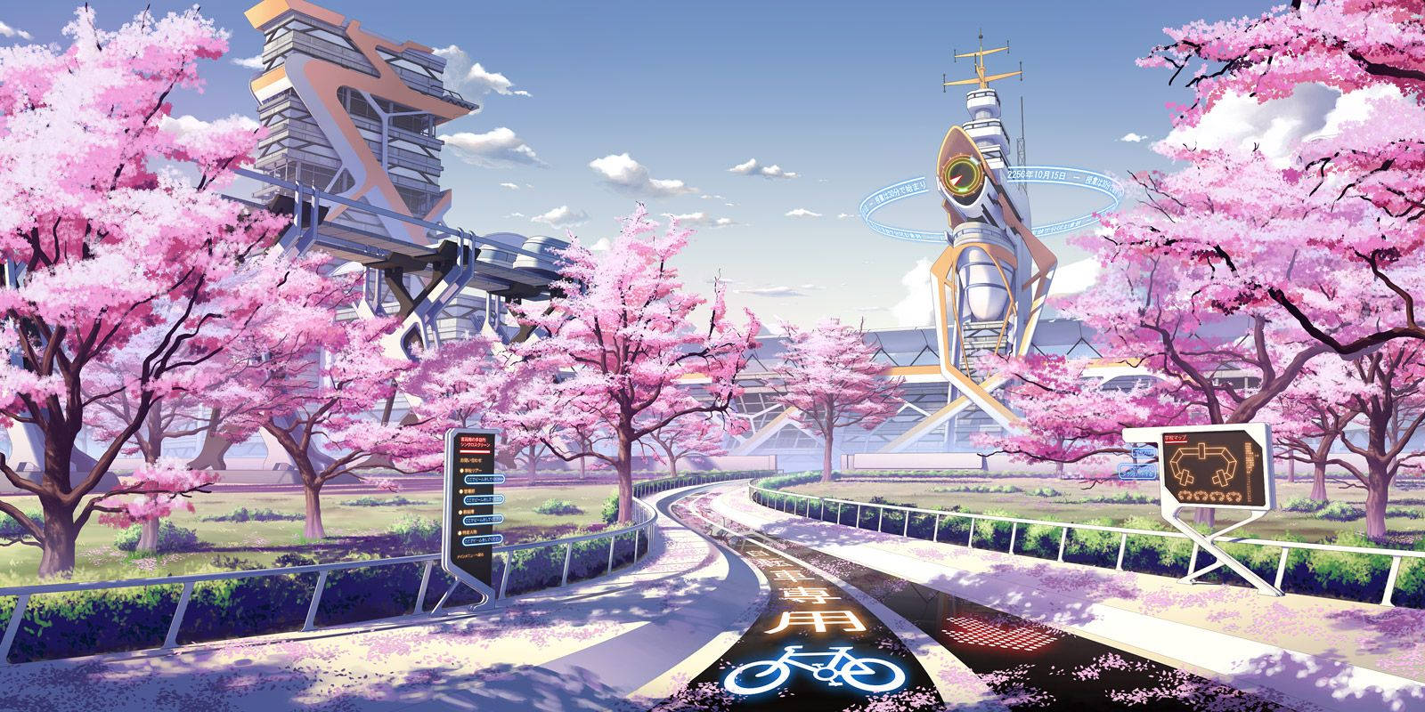 A Magical Anime Cityscape In Full Bloom Wallpaper