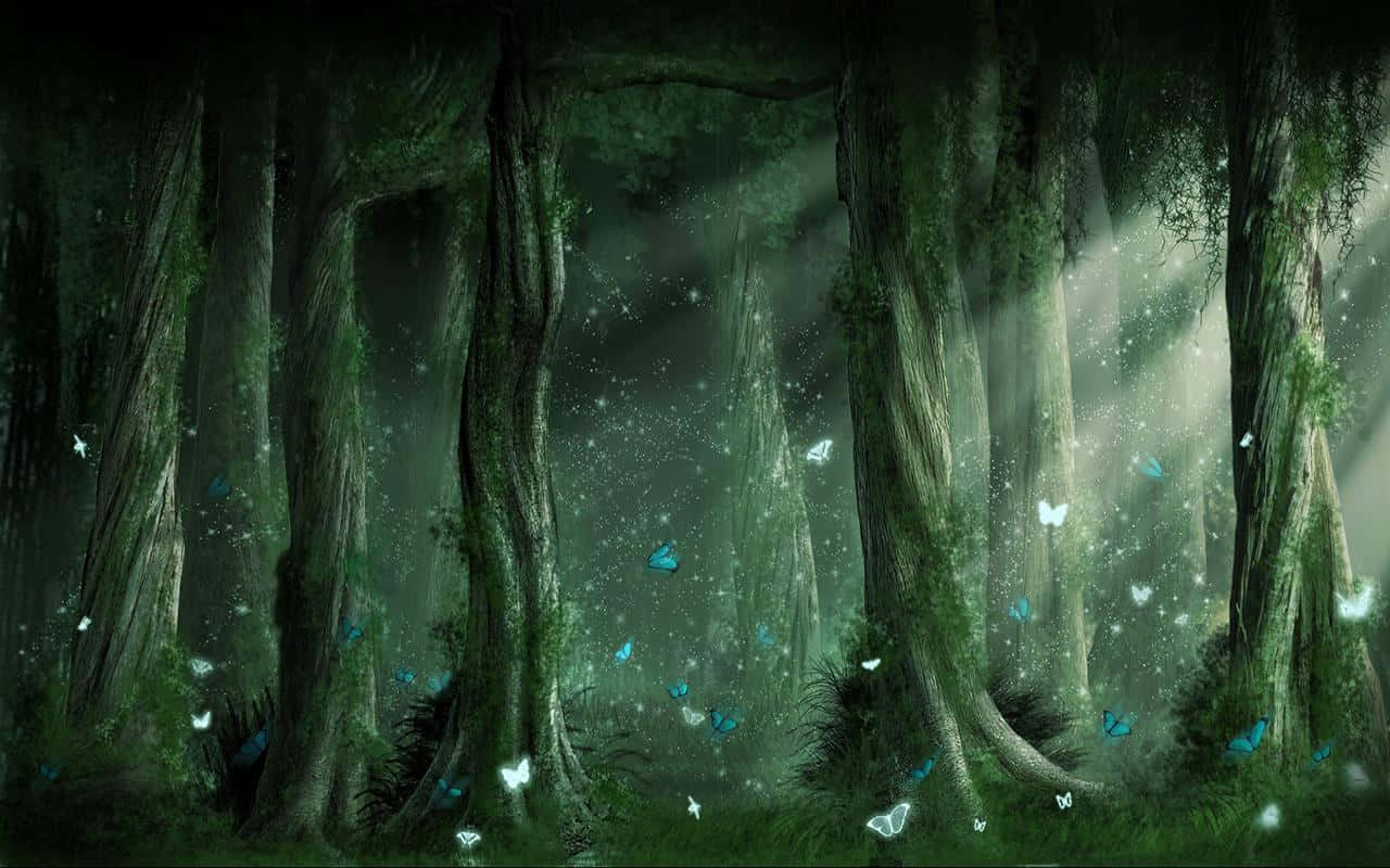 A Magical Fairy Forest At Sunrise Wallpaper