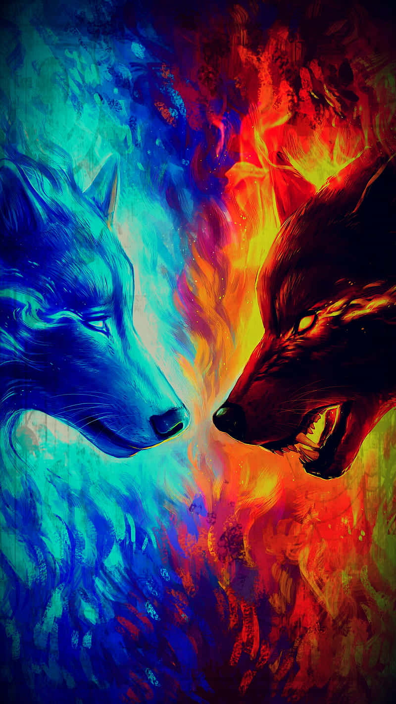 A Magical Fire And Water Wolf Wallpaper