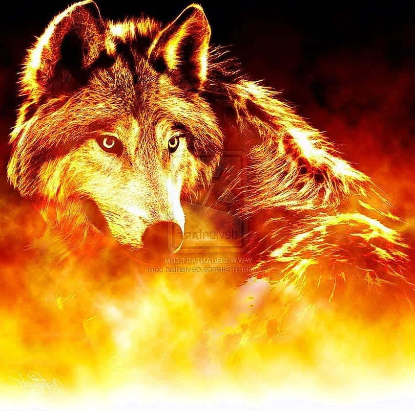 A Majestic Fire And Ice Wolf Wallpaper