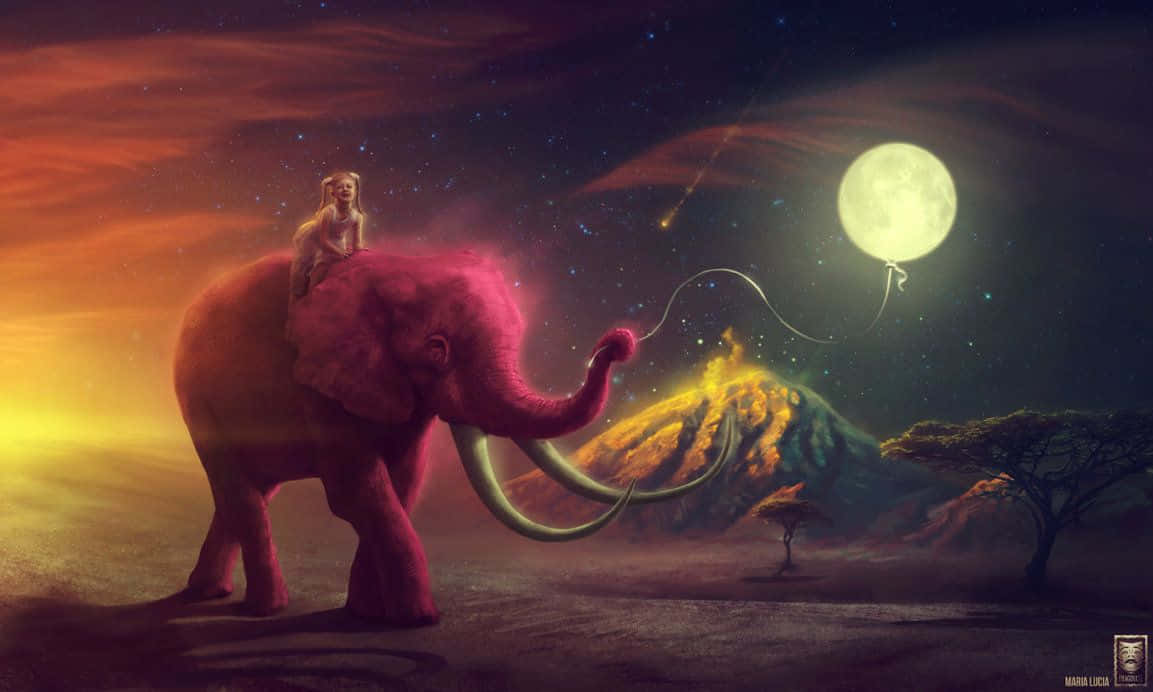 A Majestic Pink Elephant In A Surreal Wonderland Wallpaper