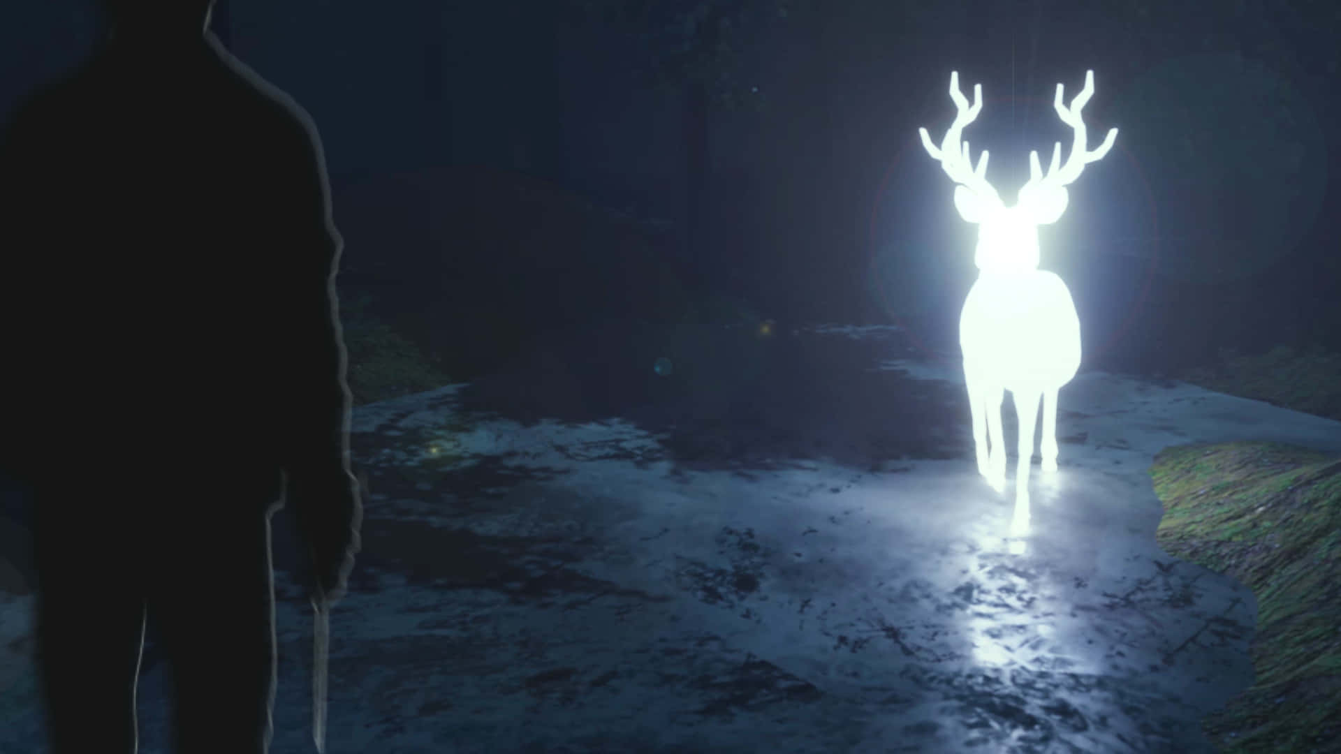 A Majestic Stag Patronus Glowing In A Dark Forest Wallpaper