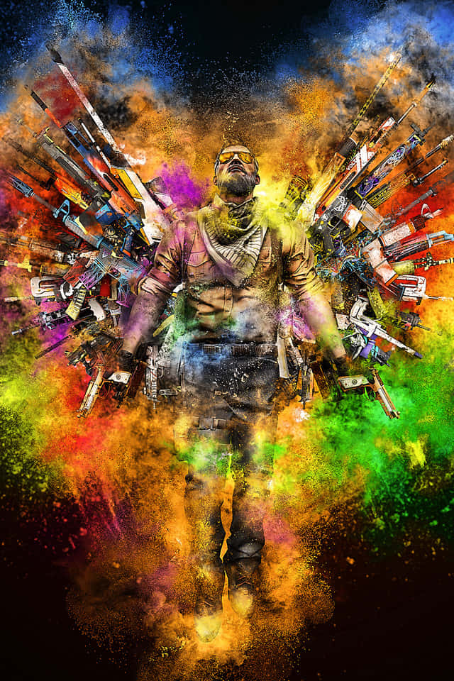 A Man With Colorful Wings And Guns Wallpaper