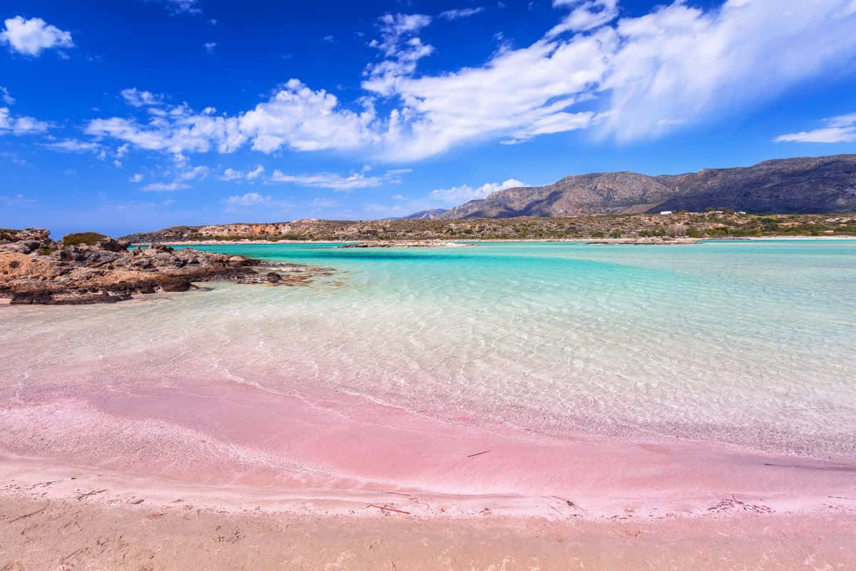 A Mesmerizing View Of Pink Sand Beach Under A Vibrant Blue Sky Wallpaper