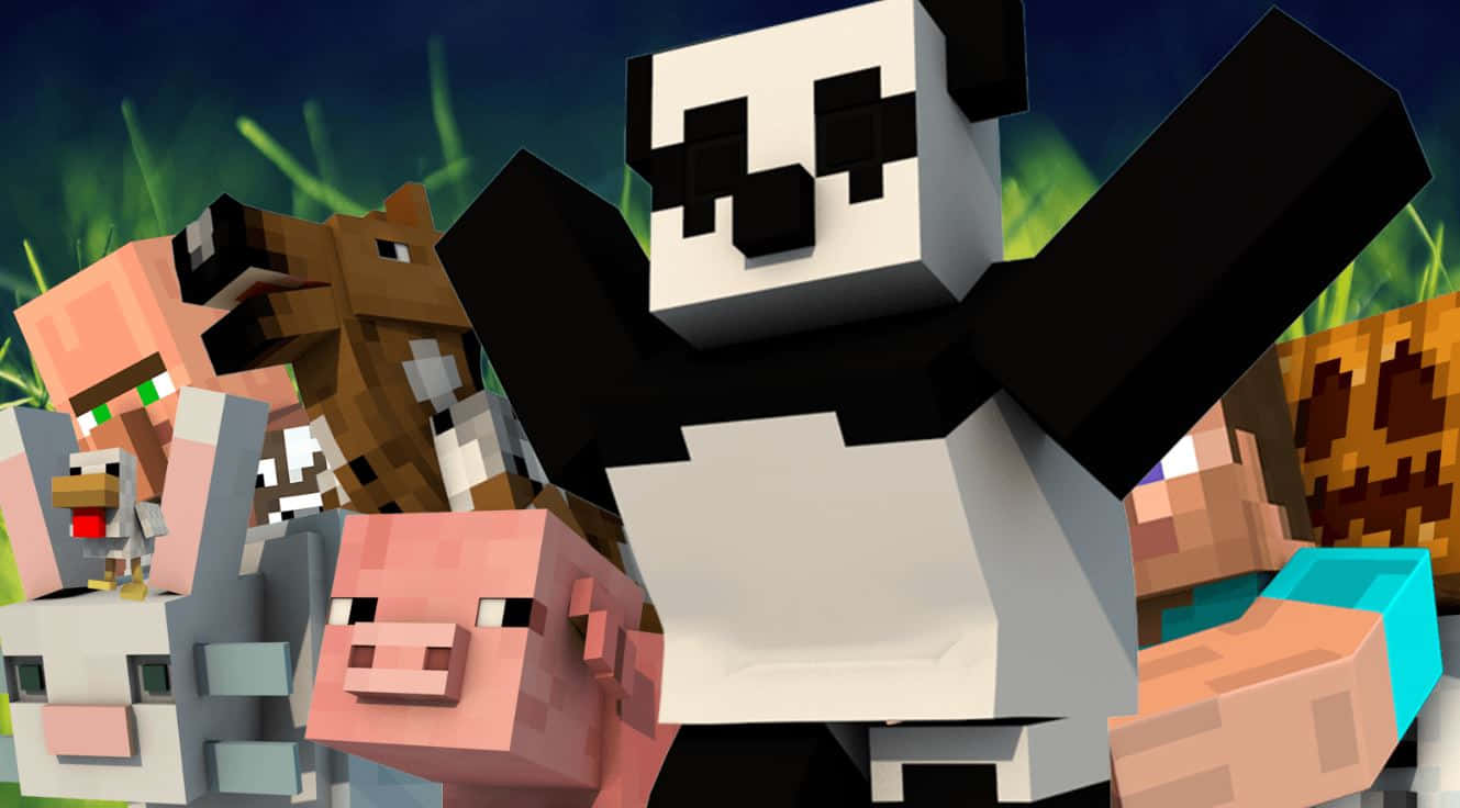 A Minecraft Player Exploring The World With Their Loyal Pets Wallpaper