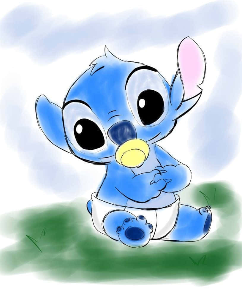 A Mischievous Blue Alien Known As Baby Stitch Wallpaper