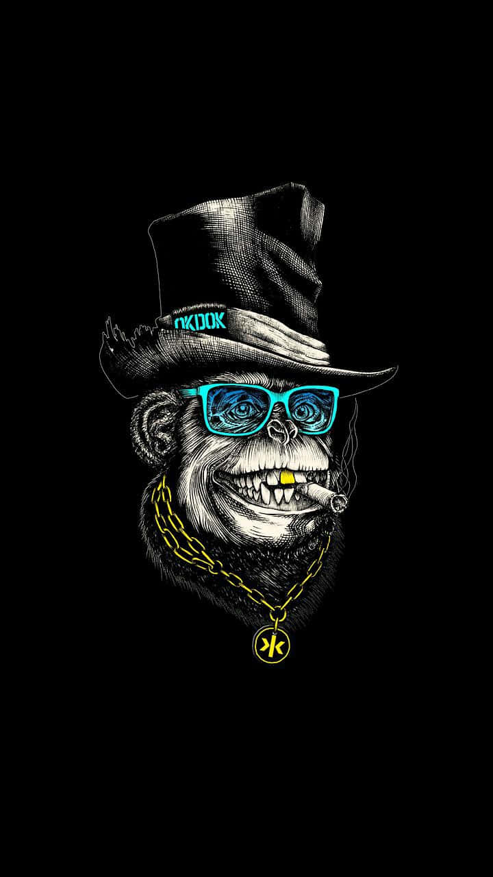 A Monkey In A Hat And Glasses Smoking A Cigarette Wallpaper