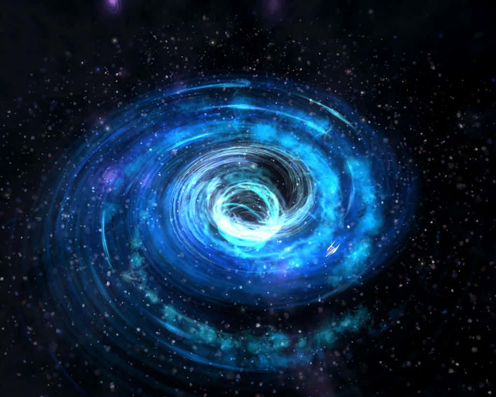 A Mysterious Cascading Blue Swirl Encircles A Black Hole Wallpaper