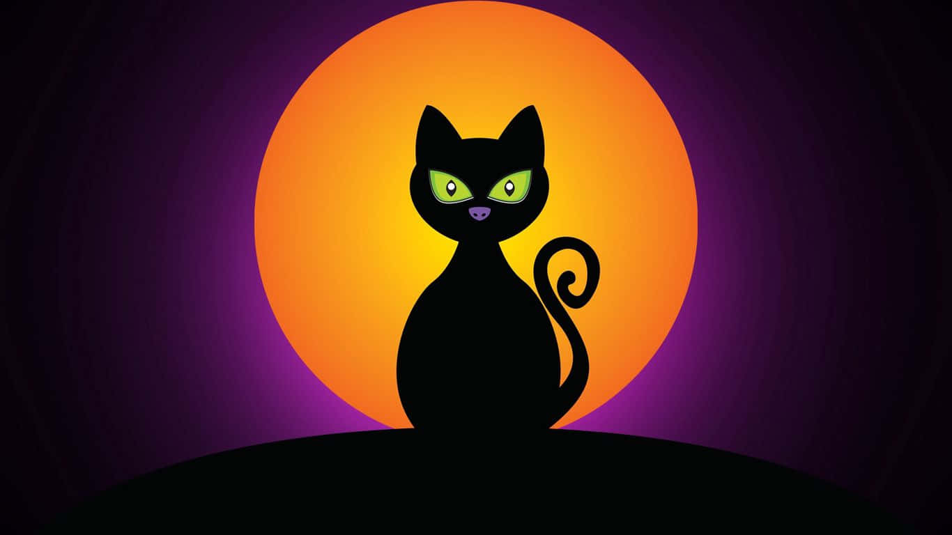 A Mysterious Halloween Cat Wearing A Witch's Hat Wallpaper