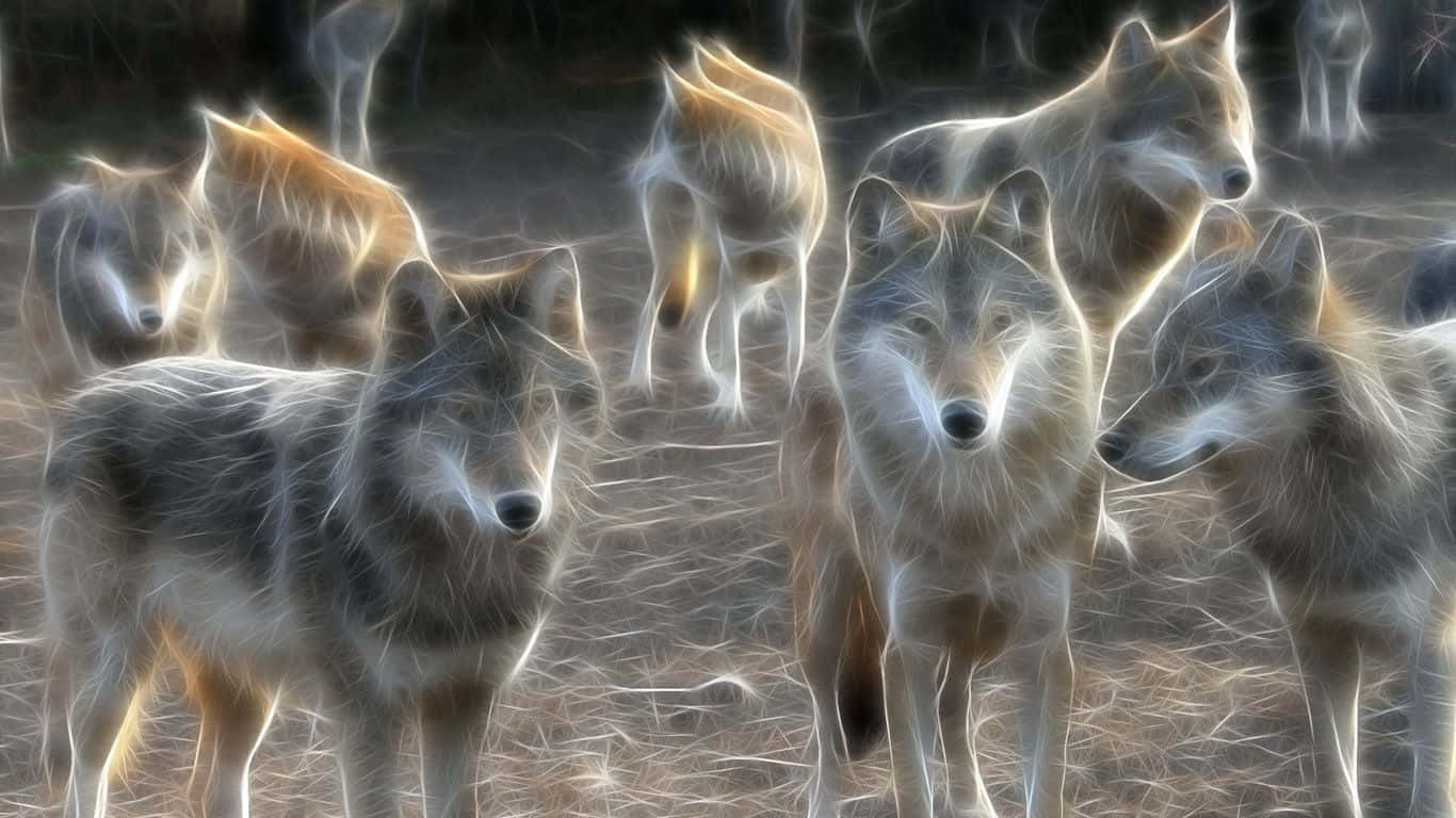 A Mystical Anime Wolf Surrounding By Colorful Art Wallpaper