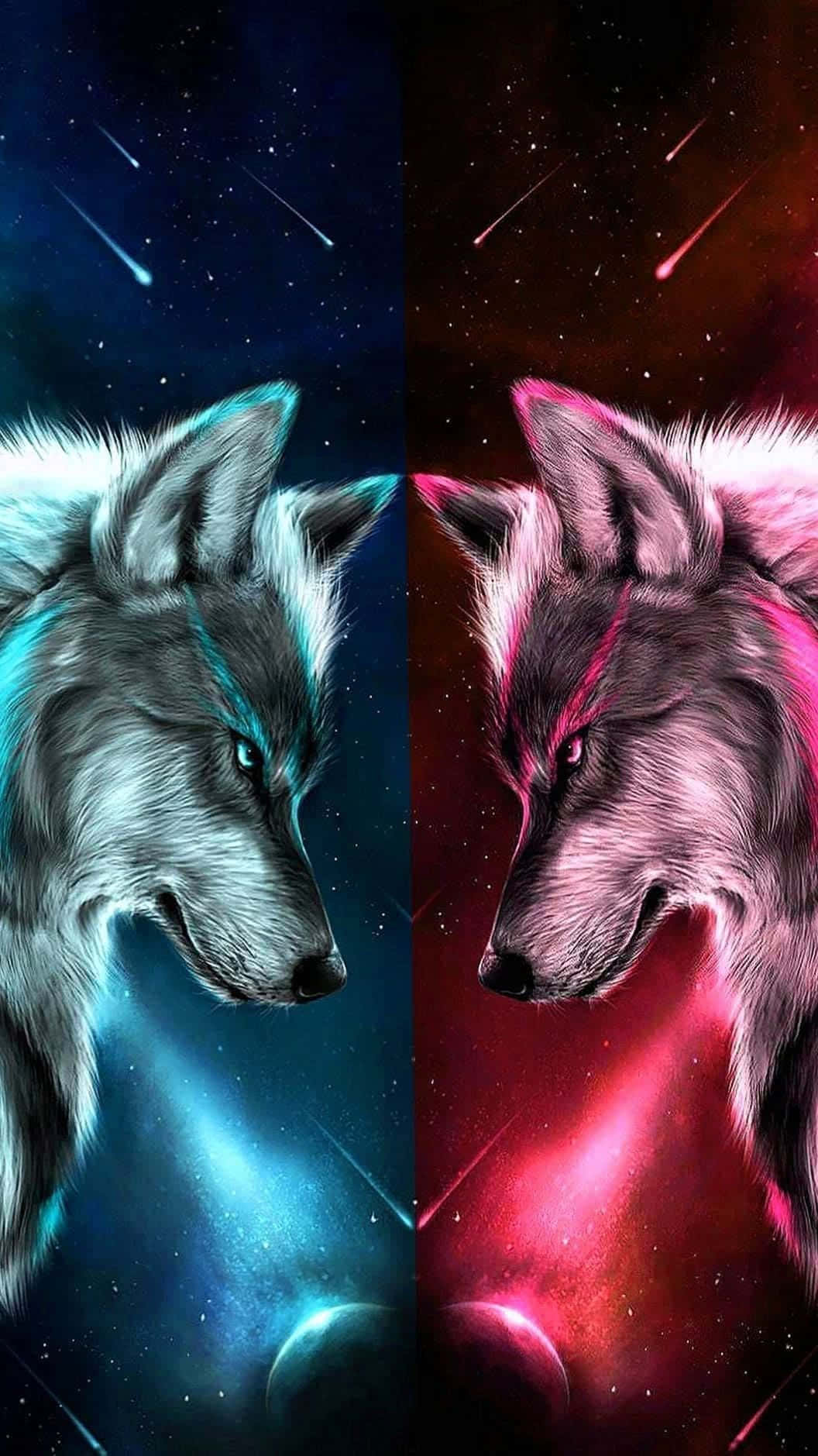 A Mystical Portrait Of A Fire Wolf Wallpaper