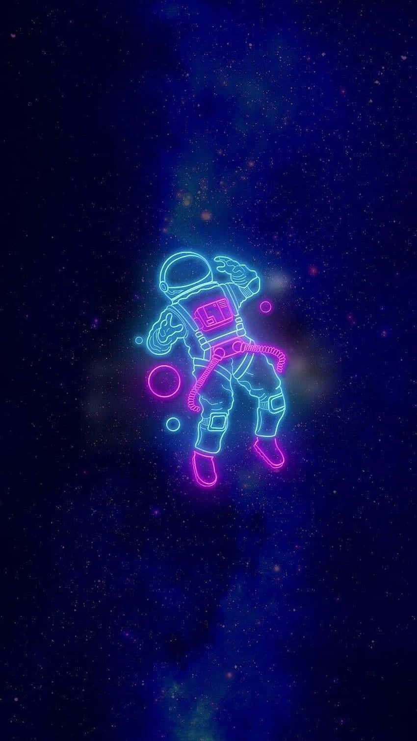 A Neon Astronaut In Space Wallpaper