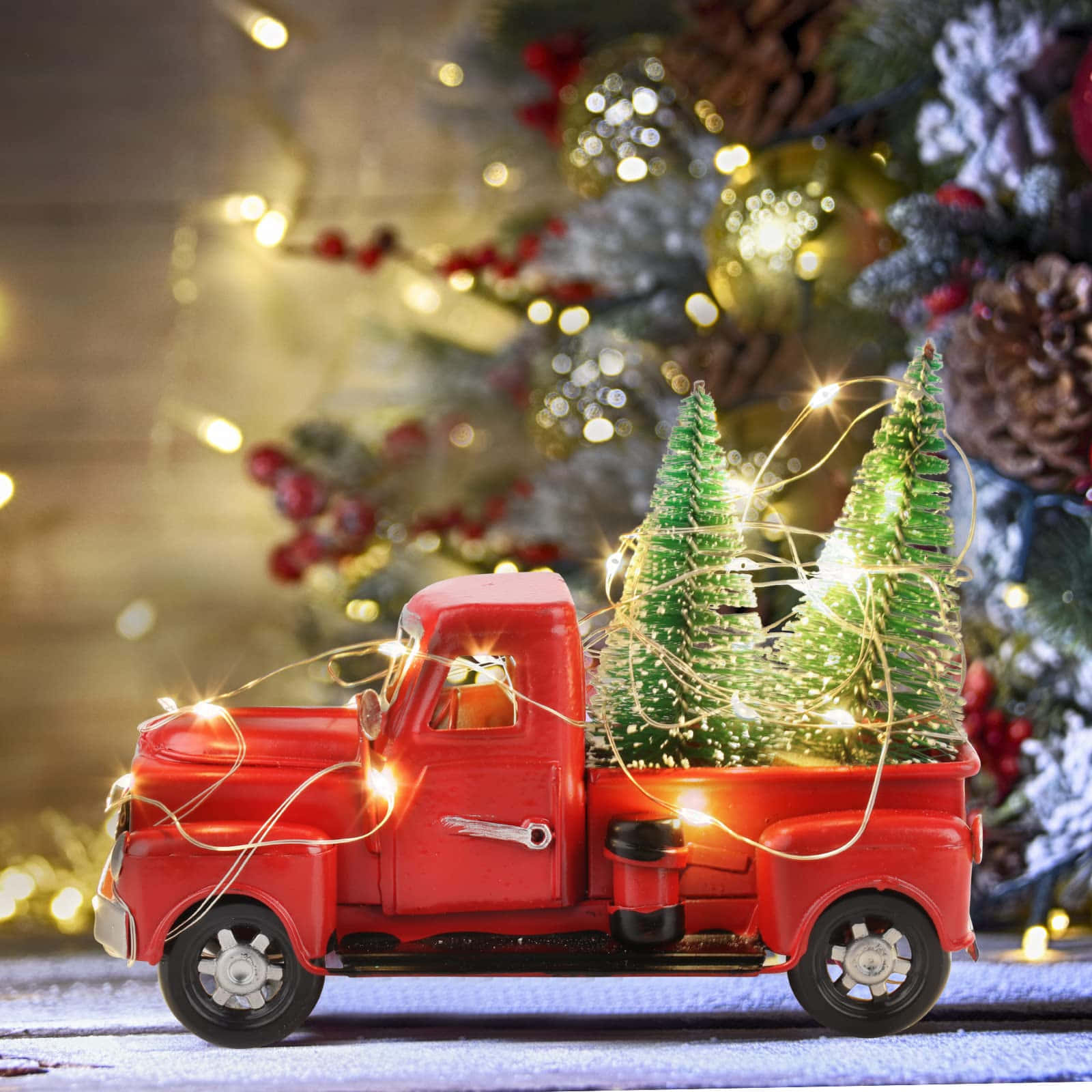 A Nostalgic Look Back Over The Holidays With A Bright, Vintage Truck. Wallpaper