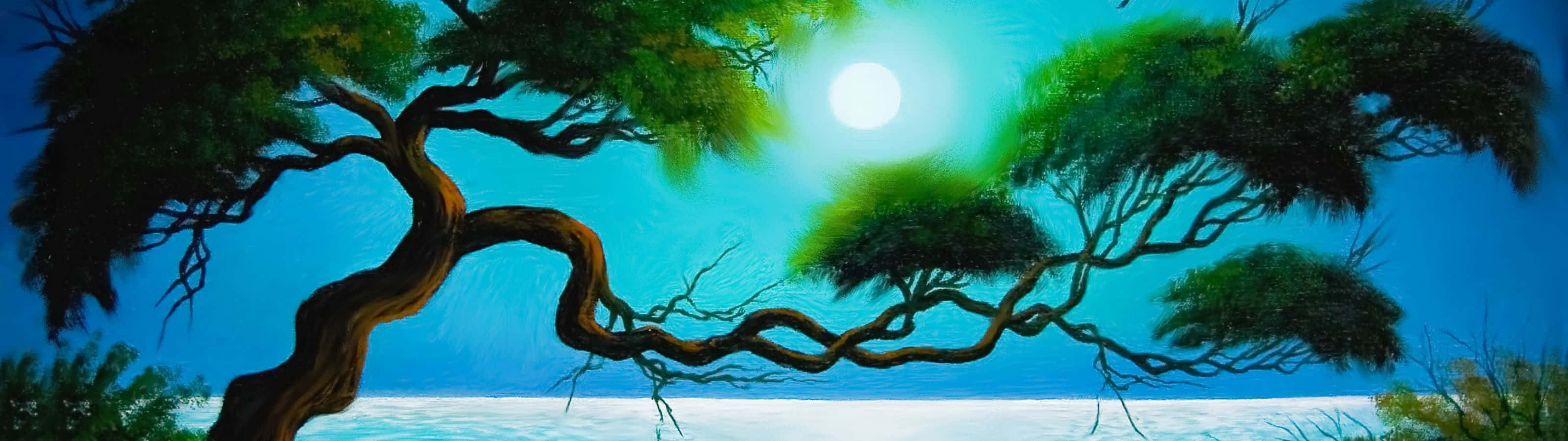 A Painting Of A Tree In The Water Wallpaper