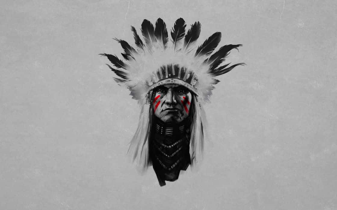 A Painting Of An Indian Chief With Feathers Wallpaper