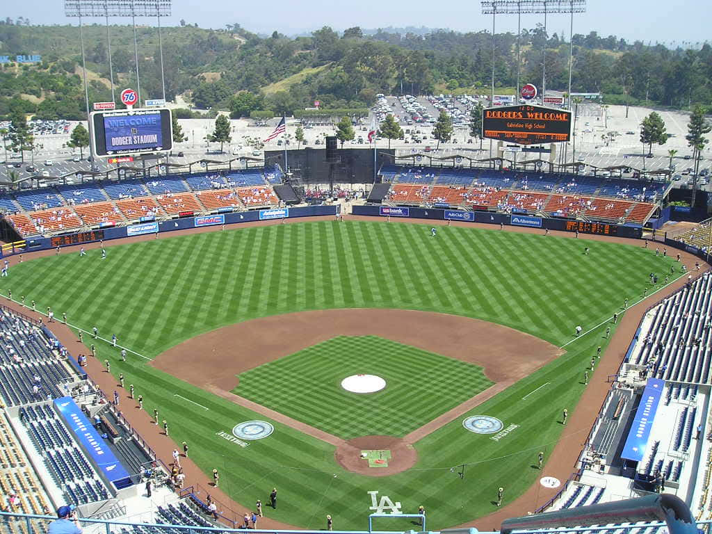 A Panoramic View Of Historic Dodger Stadium Wallpaper