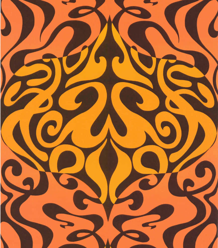 A Pattern With A Black And Orange Design Wallpaper