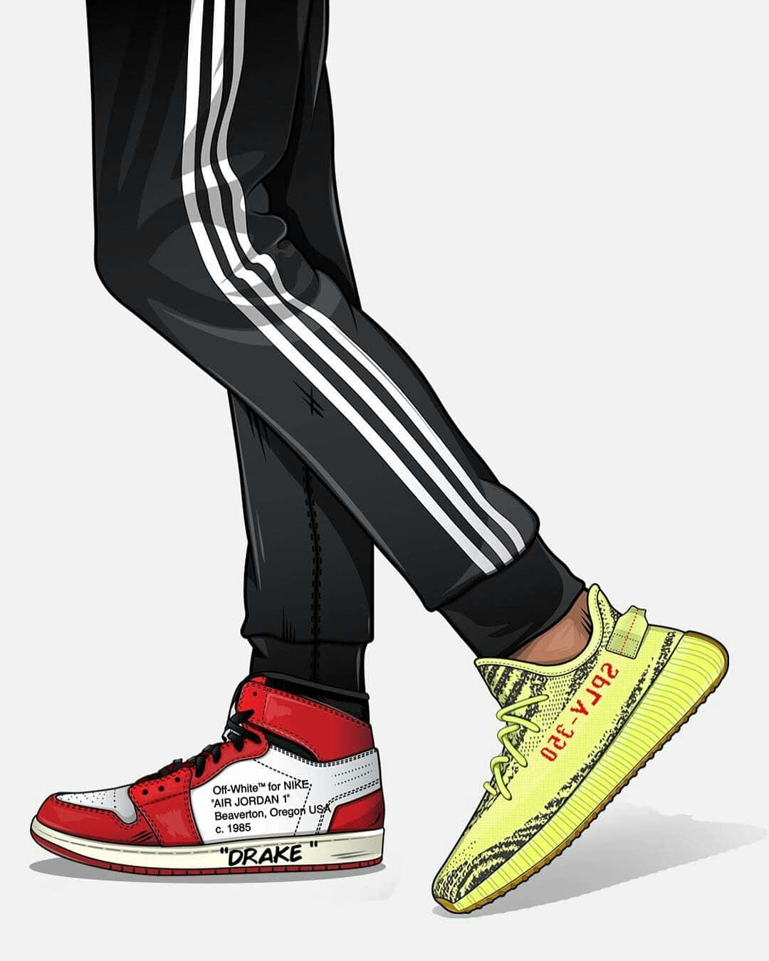 A Person Wearing Sneakers With A Red And Yellow Yeezy Wallpaper