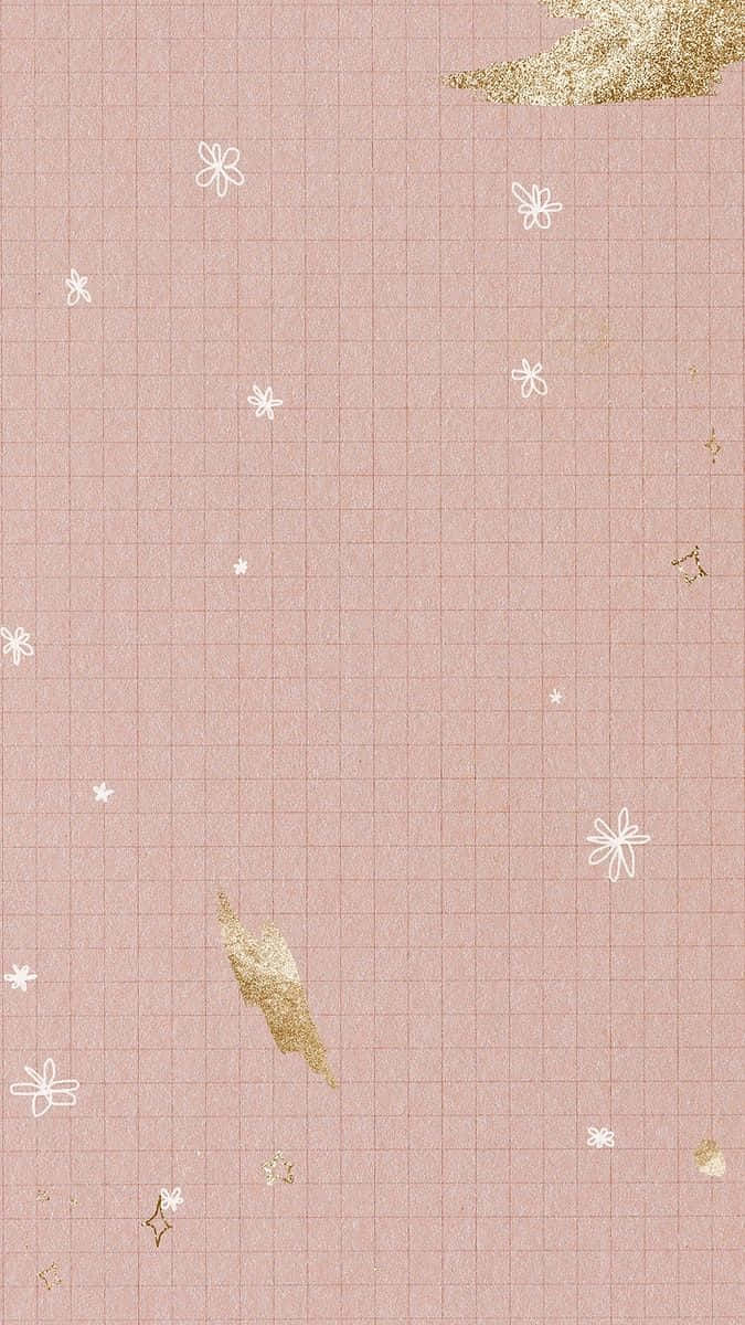 A Pink Background With Gold Stars And Clouds Wallpaper