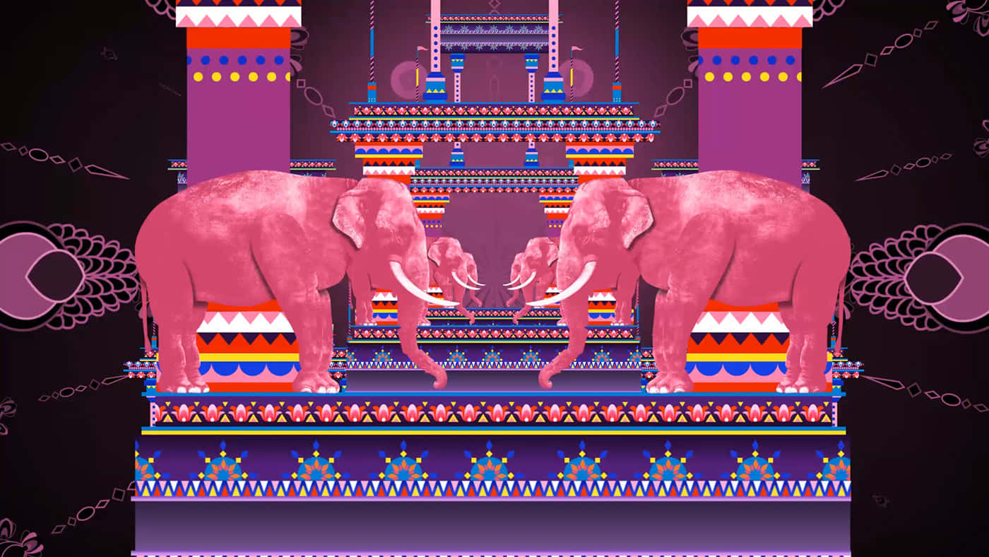 A Pink Elephant Walking Amid A Mystical Forest Wallpaper