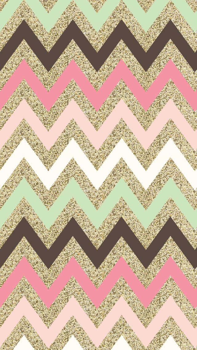 A Pink, Green And Brown Chevron Wallpaper Wallpaper