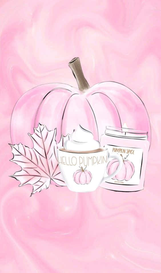 A Pink Pumpkin With A Candle And Leaves Wallpaper