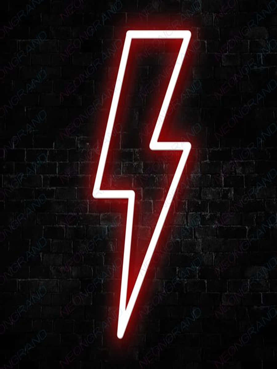 A Red Neon Lightning Bolt Sign On A Brick Wall Wallpaper