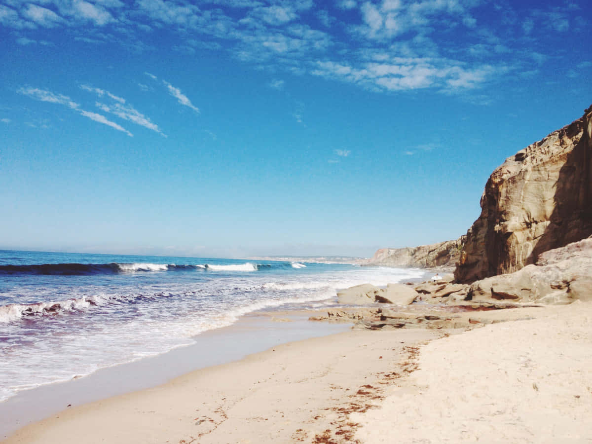 A Relaxing Beach Scene With Golden Sand And Calming Waves Wallpaper