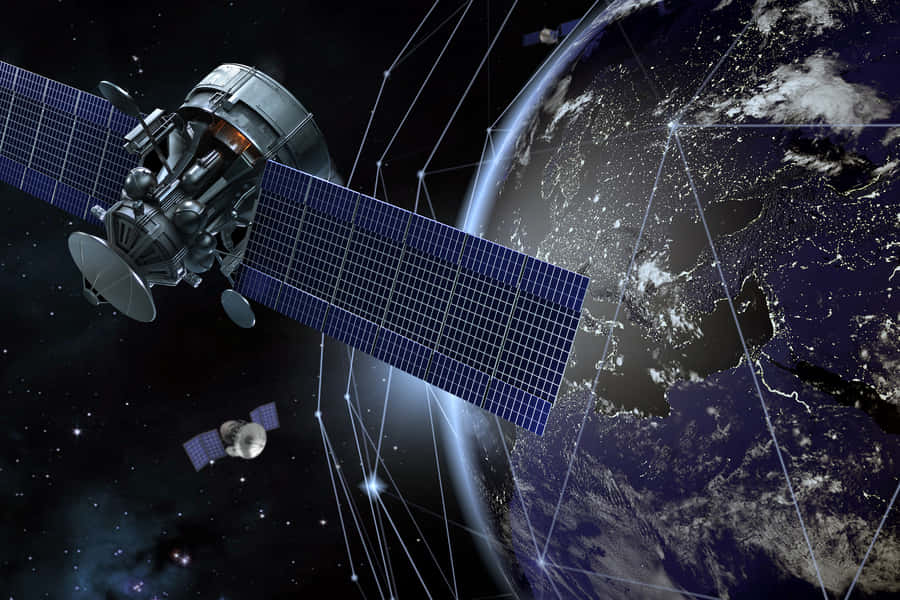 A Satellite Orbits Earth, Connecting The World Through Advanced Technology Wallpaper