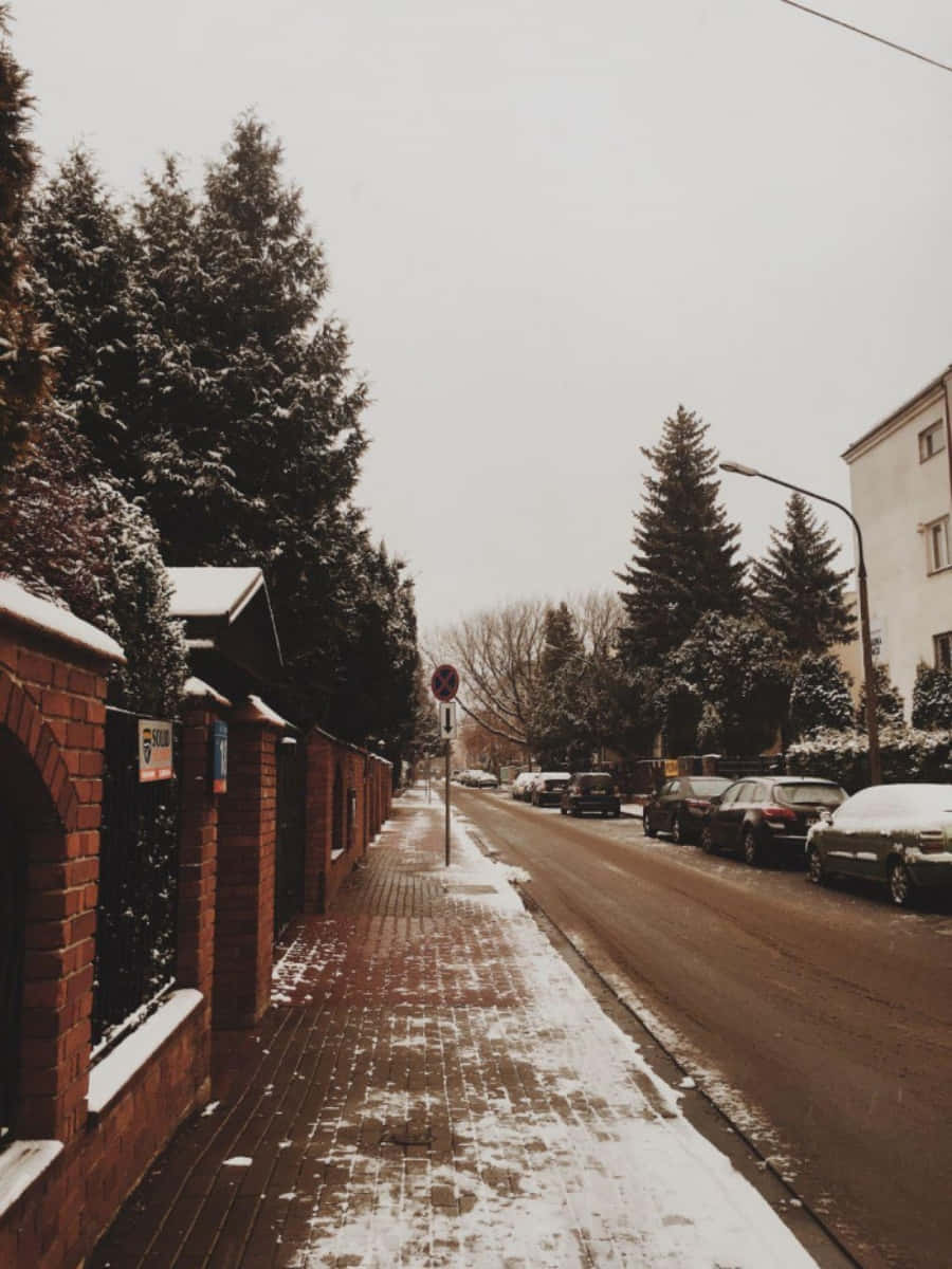 A Snow Covered Street Wallpaper