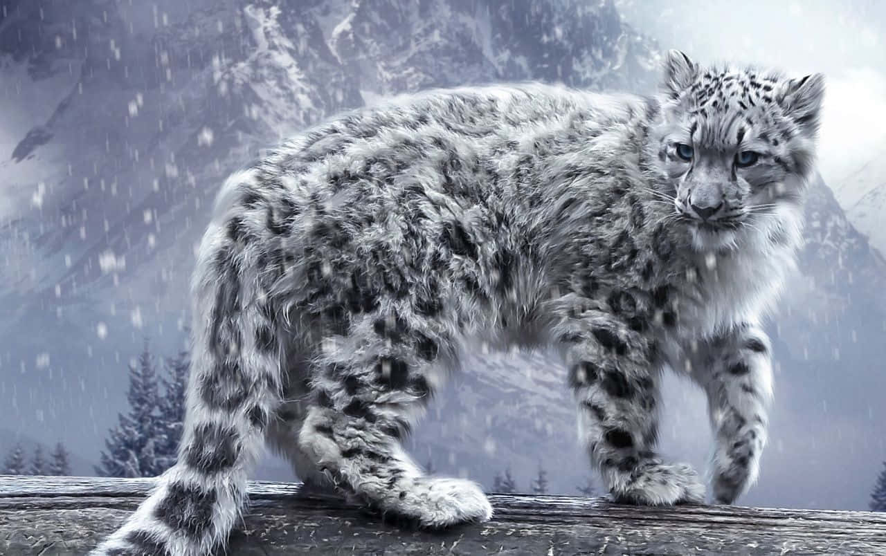 A Snow Leopard Looking At The Viewer With Its Beautiful Blue Eyes. Wallpaper