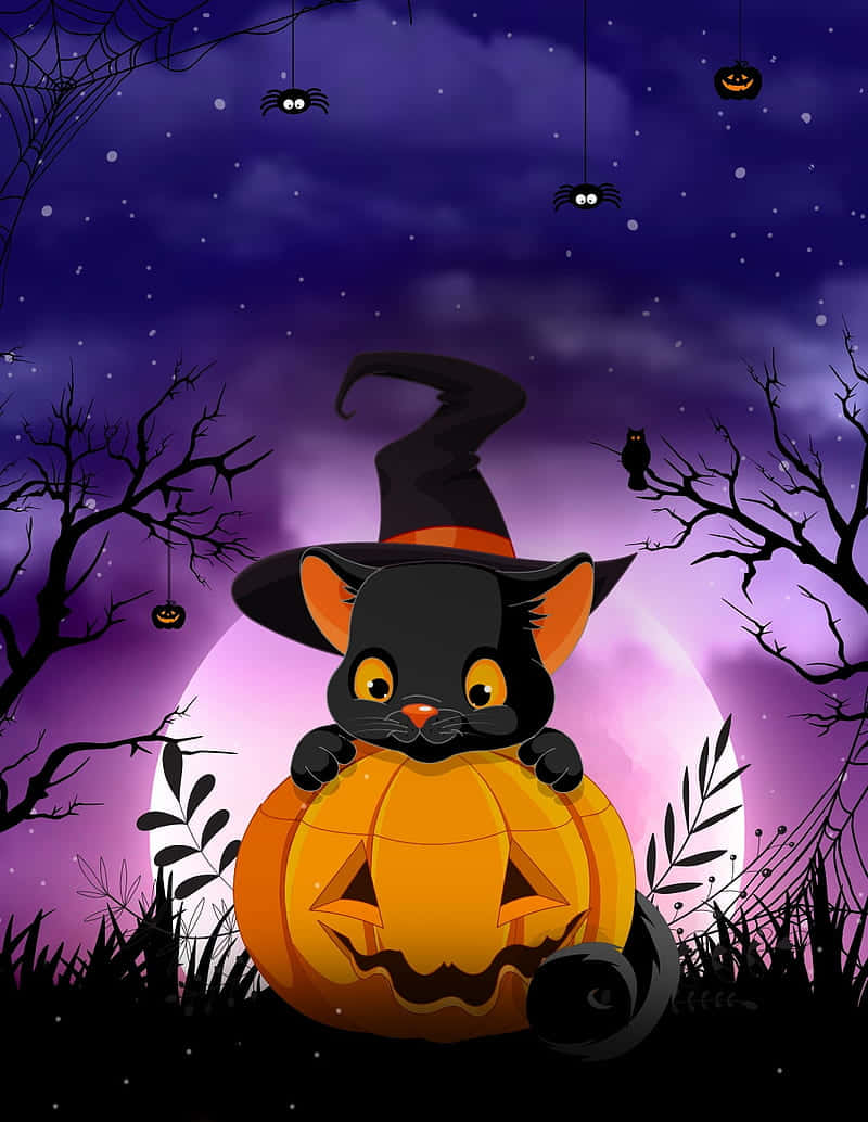 A Spooky Kitty Ready For Halloween Wallpaper