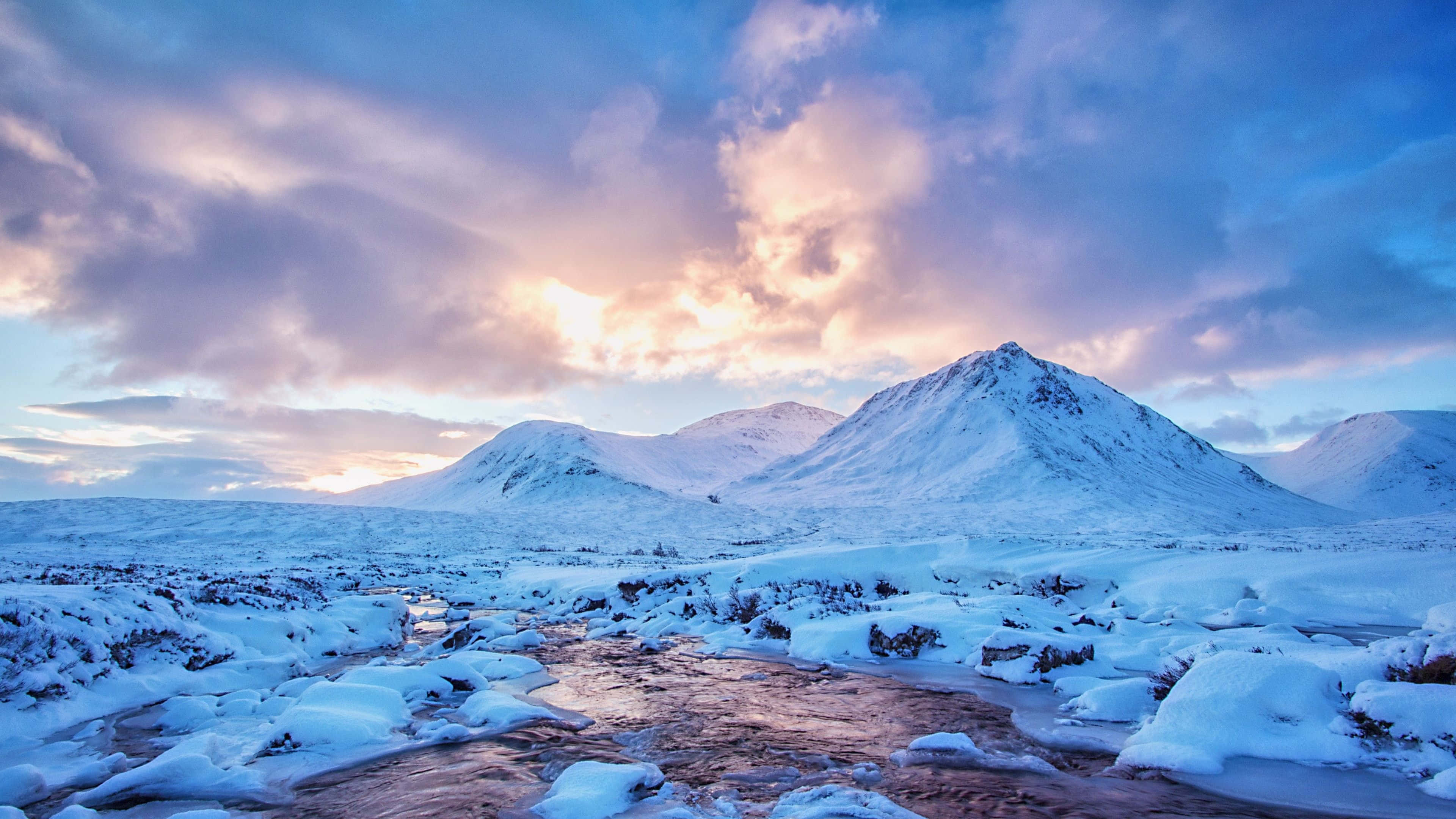 A Stunning View Of A Lake Surrounded By Majestic Snow-capped Mountains Wallpaper