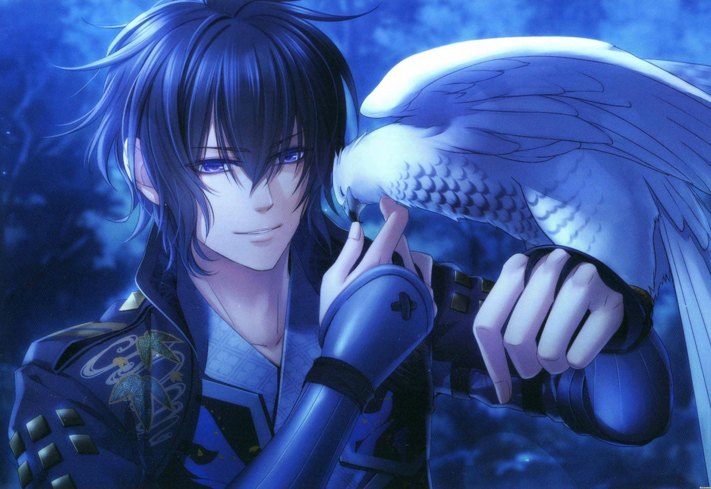 A Stylized Blue Anime Boy Stares Stoically Into The Horizon. Wallpaper