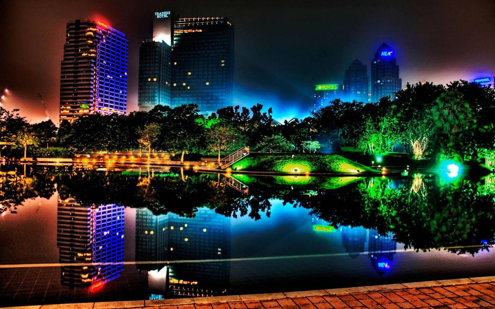 A View Of A Colorful City At Night Wallpaper